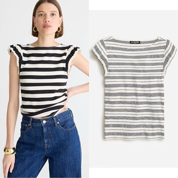 NWT J. Crew Vintage rib ruffle boatneck tank top - Picture 1 of 8